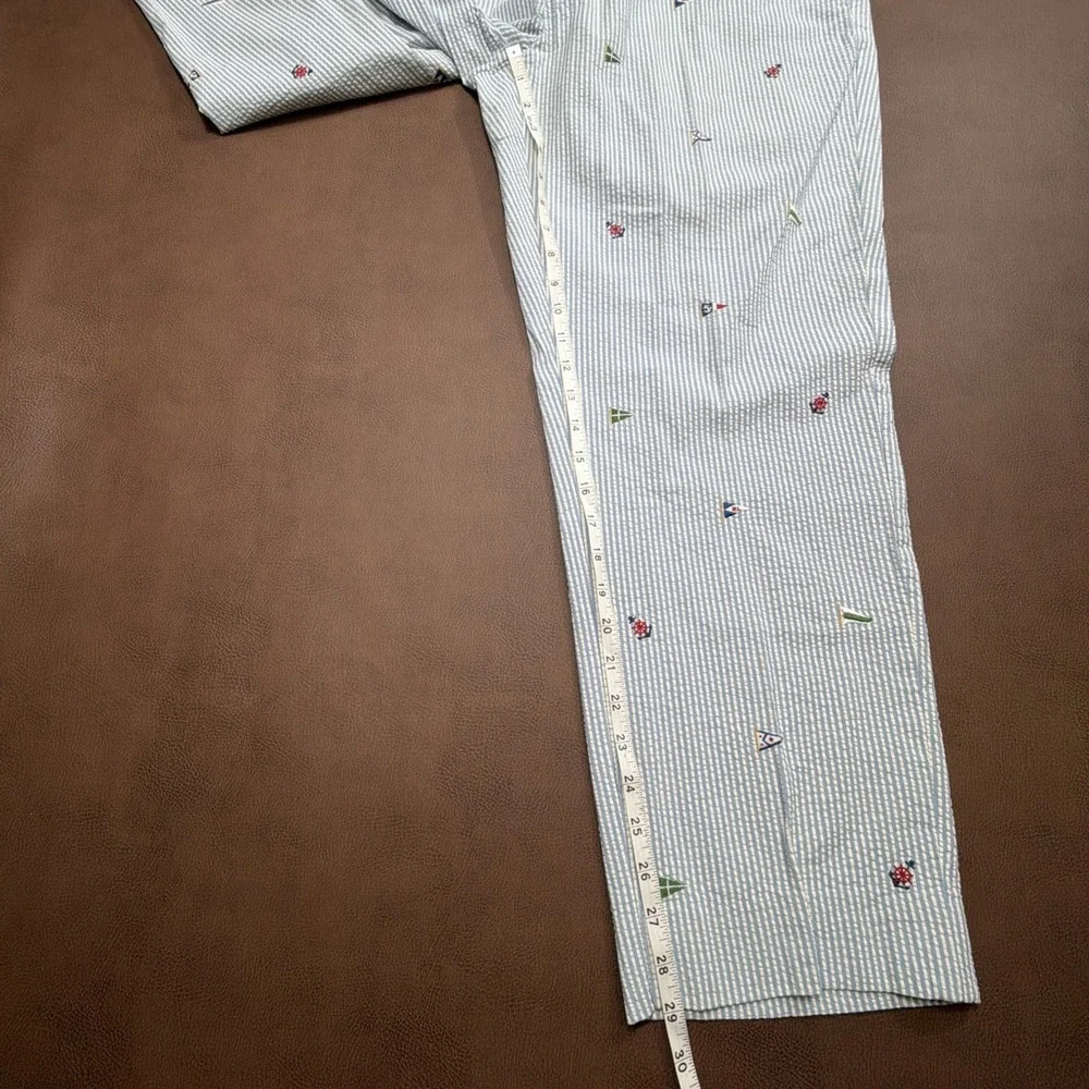 VTG POLO RALPH LAUREN Pants Mens 40 Seersucker Stripe ALL OVER FLAG EMBROIDERED